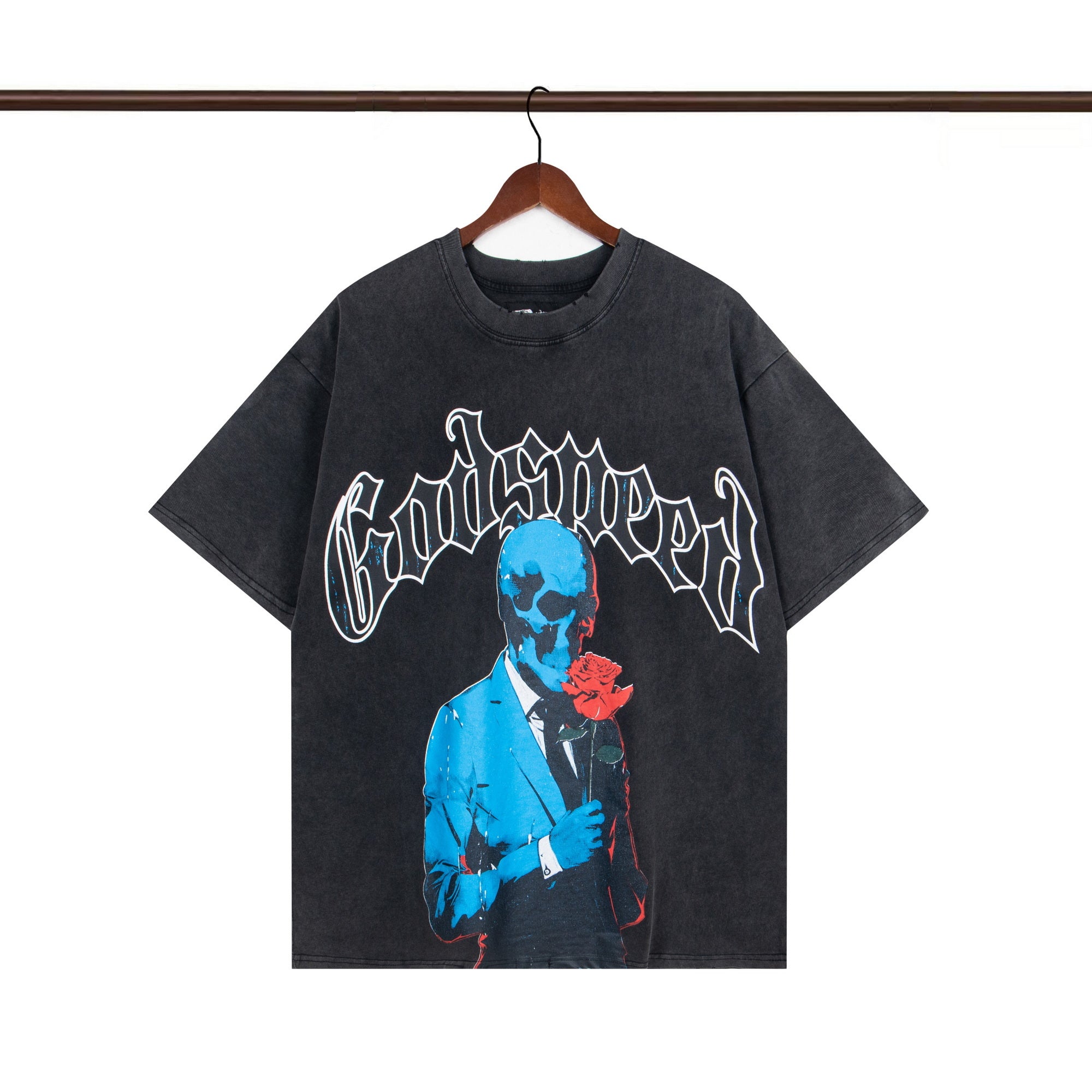 Godspeed Skull Rose Tee – Washed Black